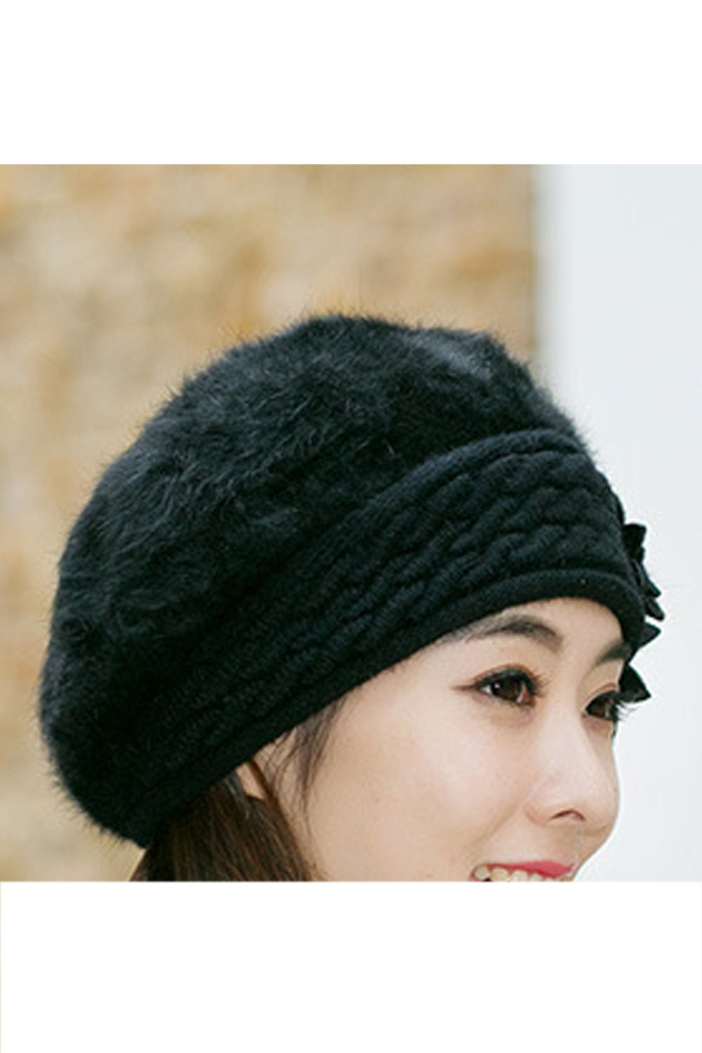 Women Awesome Solid Color Flower Decorated Warm Cap
