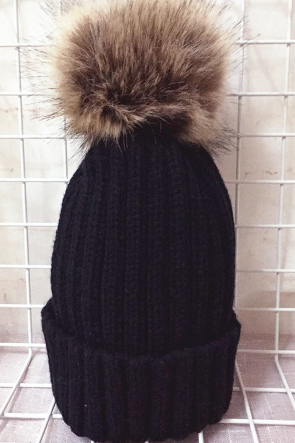 Women Charming Striped Pattern Hair Ball Decorated Warm Cap