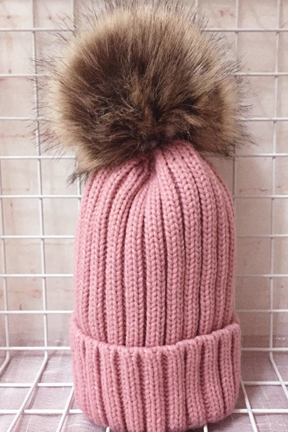 Women Charming Striped Pattern Hair Ball Decorated Warm Cap