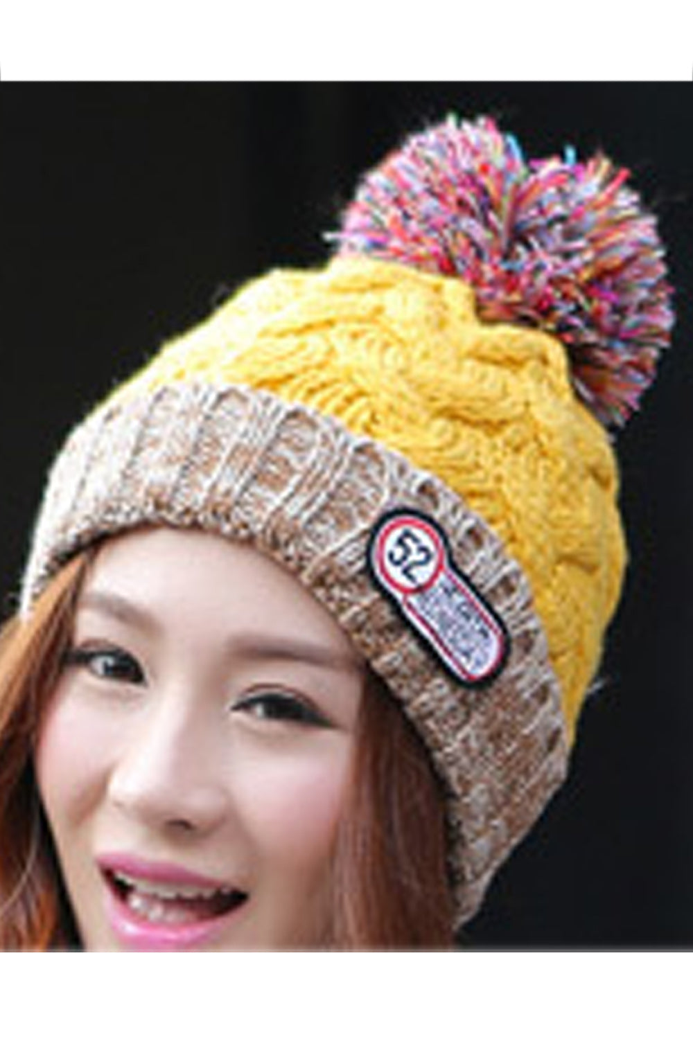 Women Contrast Color Fashionable Colorful Hair Ball Winter Cap