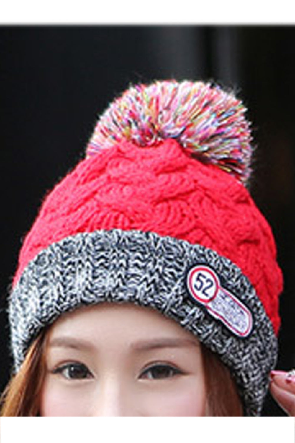 Women Contrast Color Fashionable Colorful Hair Ball Winter Cap