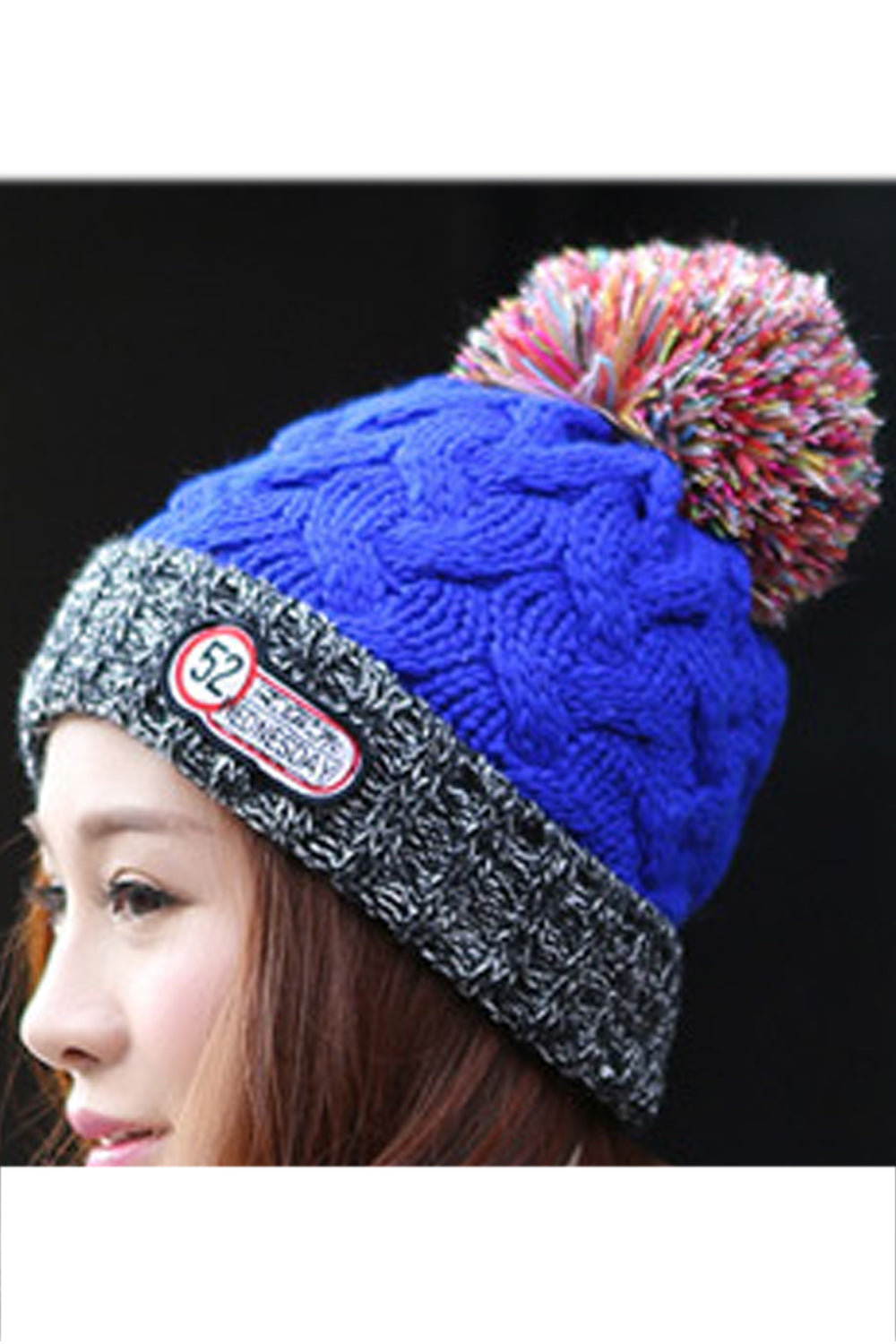 Women Contrast Color Fashionable Colorful Hair Ball Winter Cap