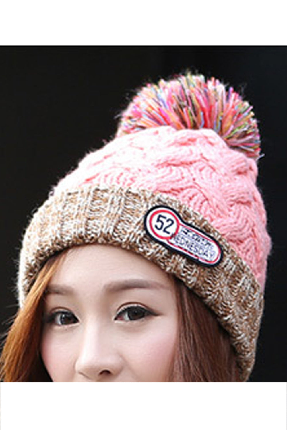 Women Contrast Color Fashionable Colorful Hair Ball Winter Cap