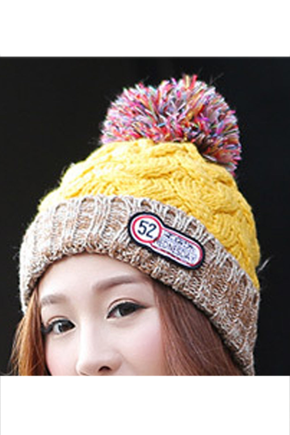 Women Contrast Color Fashionable Colorful Hair Ball Winter Cap