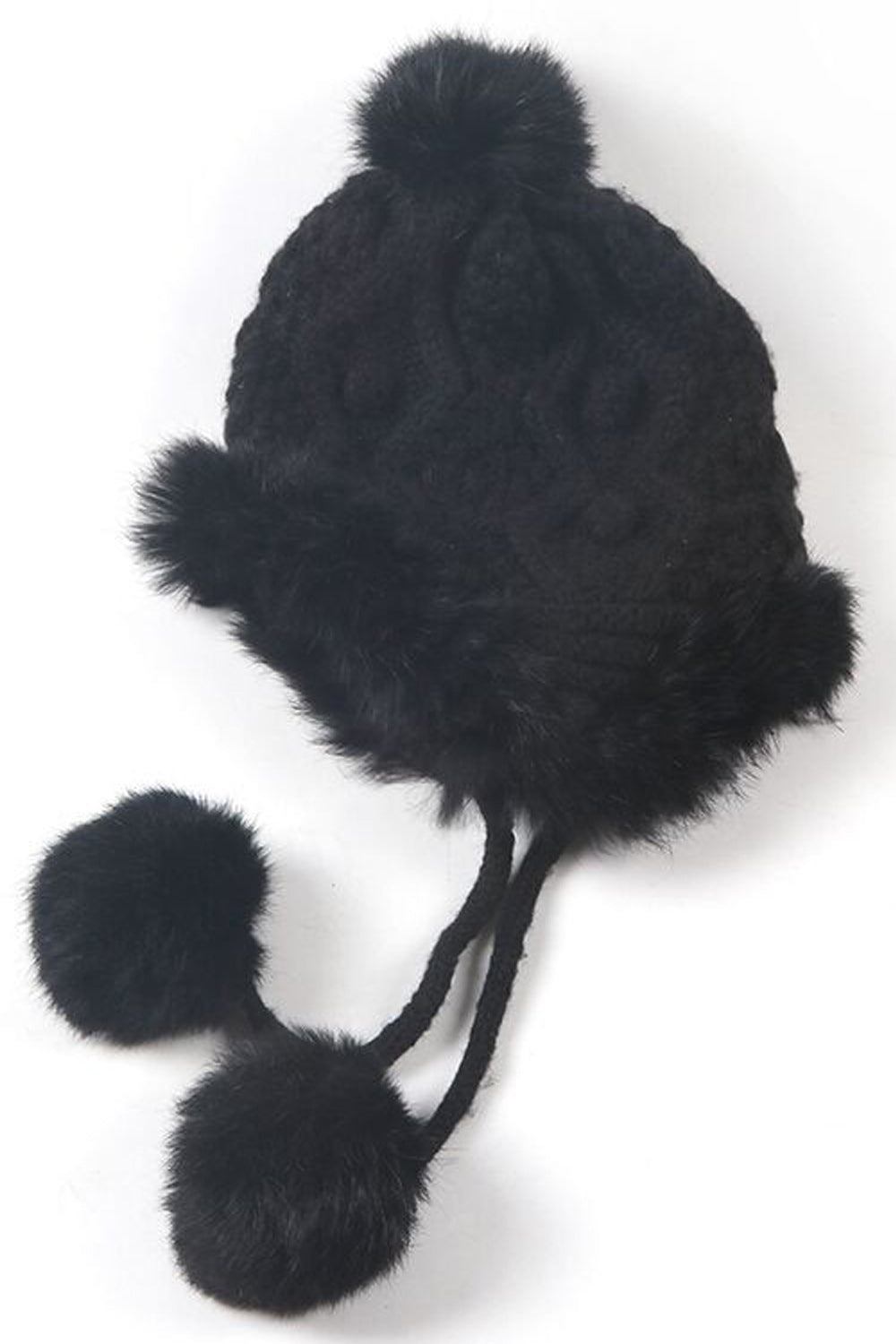 Women Soft Knit Hairball Strap Winter Cap