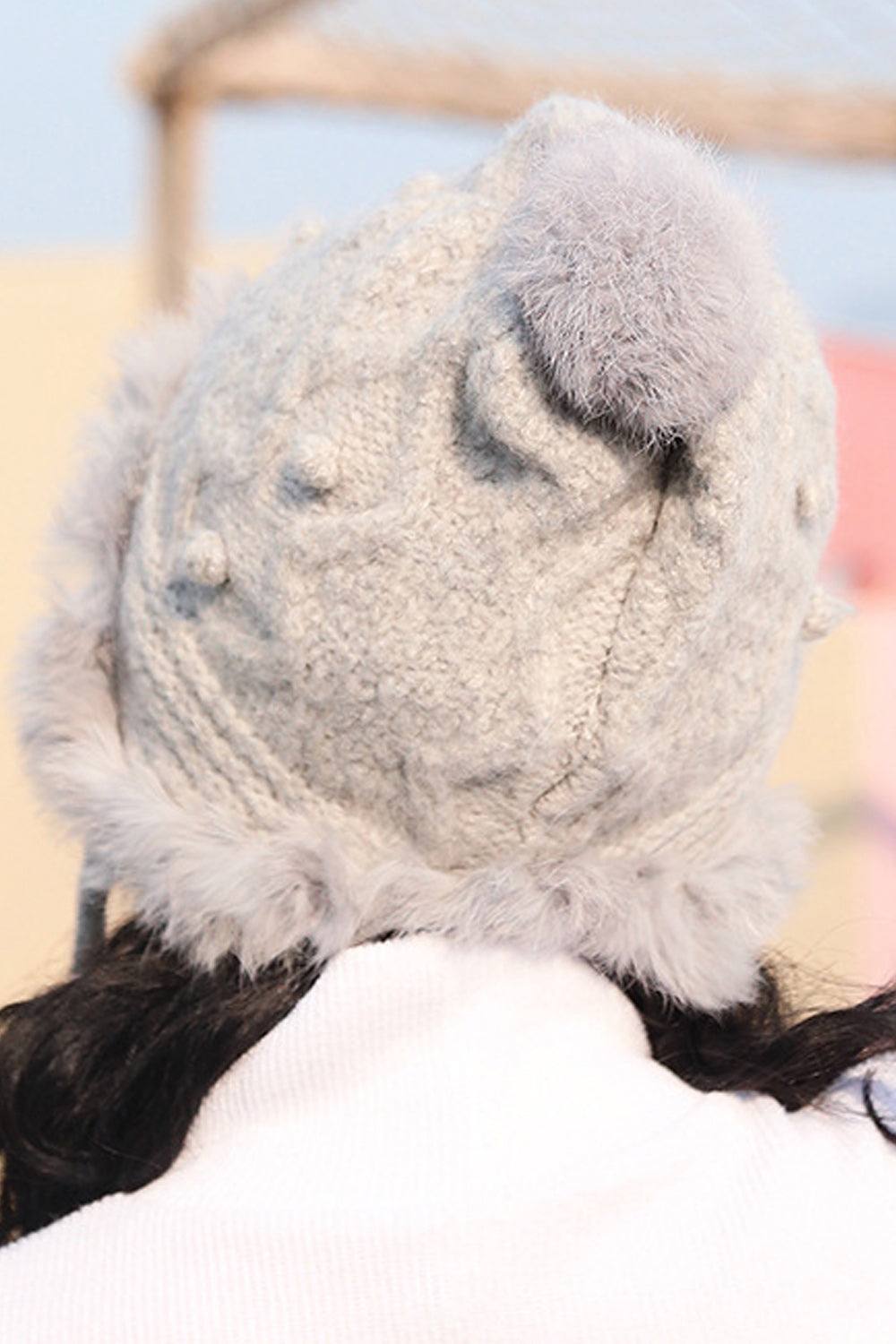 Women Soft Knit Hairball Strap Winter Cap