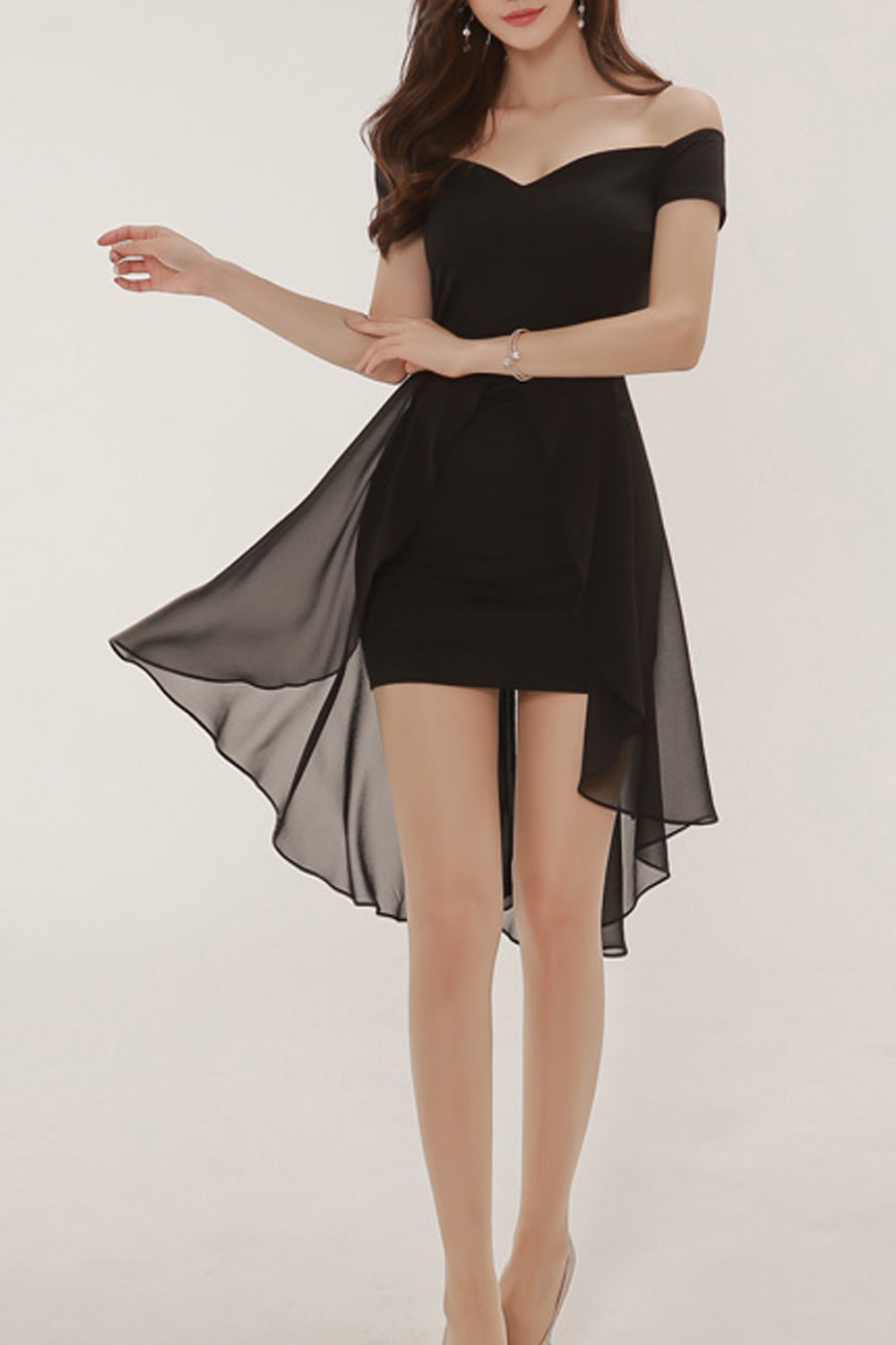 Women Awesome Solid Color Off Shoulder Chiffon Dress