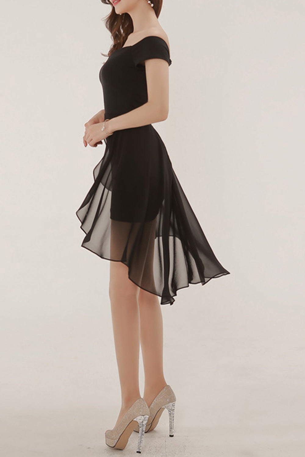 Women Awesome Solid Color Off Shoulder Chiffon Dress