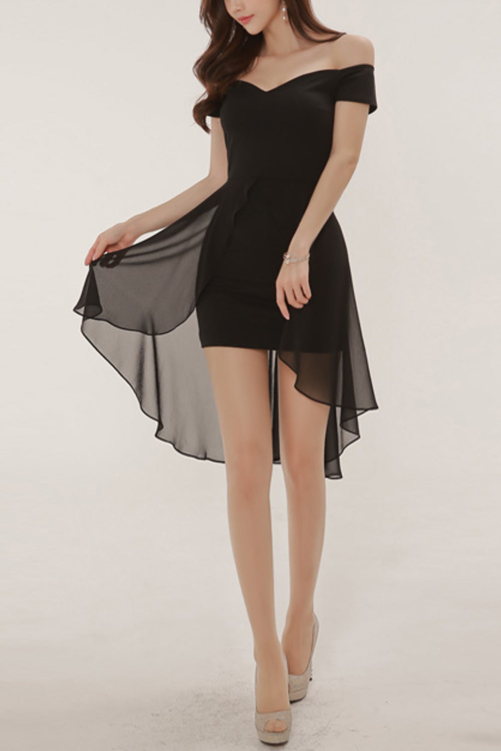 Women Awesome Solid Color Off Shoulder Chiffon Dress