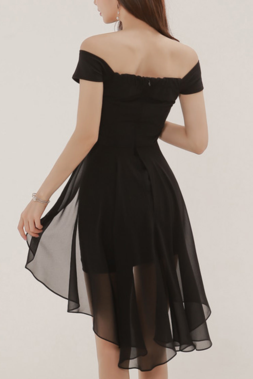 Women Awesome Solid Color Off Shoulder Chiffon Dress
