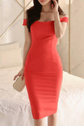 Women Solid Color Off Shoulder Slim Fit Dress