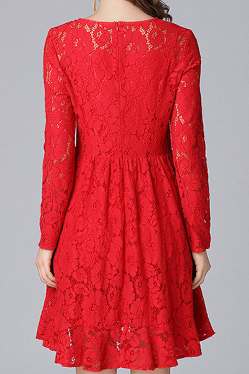 Women Pretty Lace Solid Color long Sleeves Dress
