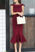 Women Awesome Solid Color Fishtail Slim Fit Off Shoulder Dress