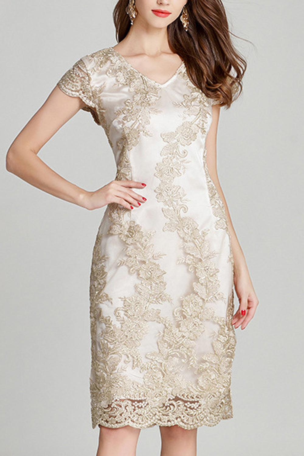 Women Beautiful Lace Up V-Neck Slim Fit Party Dress