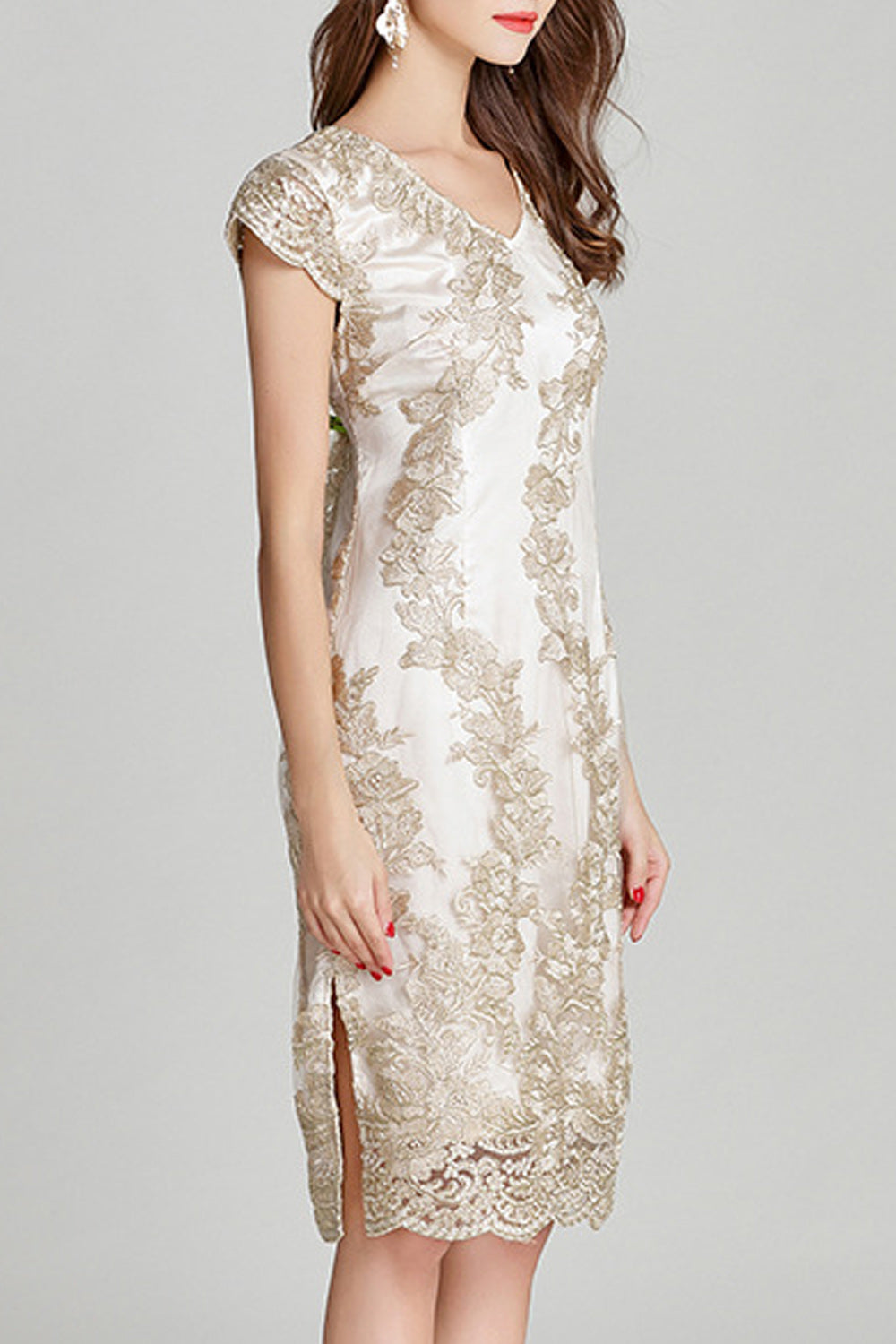 Women Beautiful Lace Up V-Neck Slim Fit Party Dress