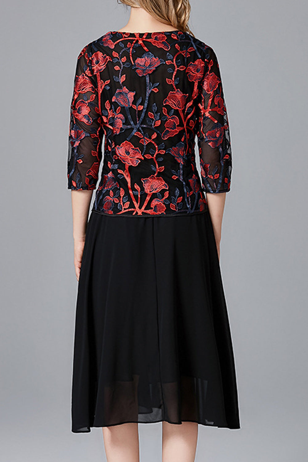 Women Embroidered Chiffon Round Neck Beautiful Dress