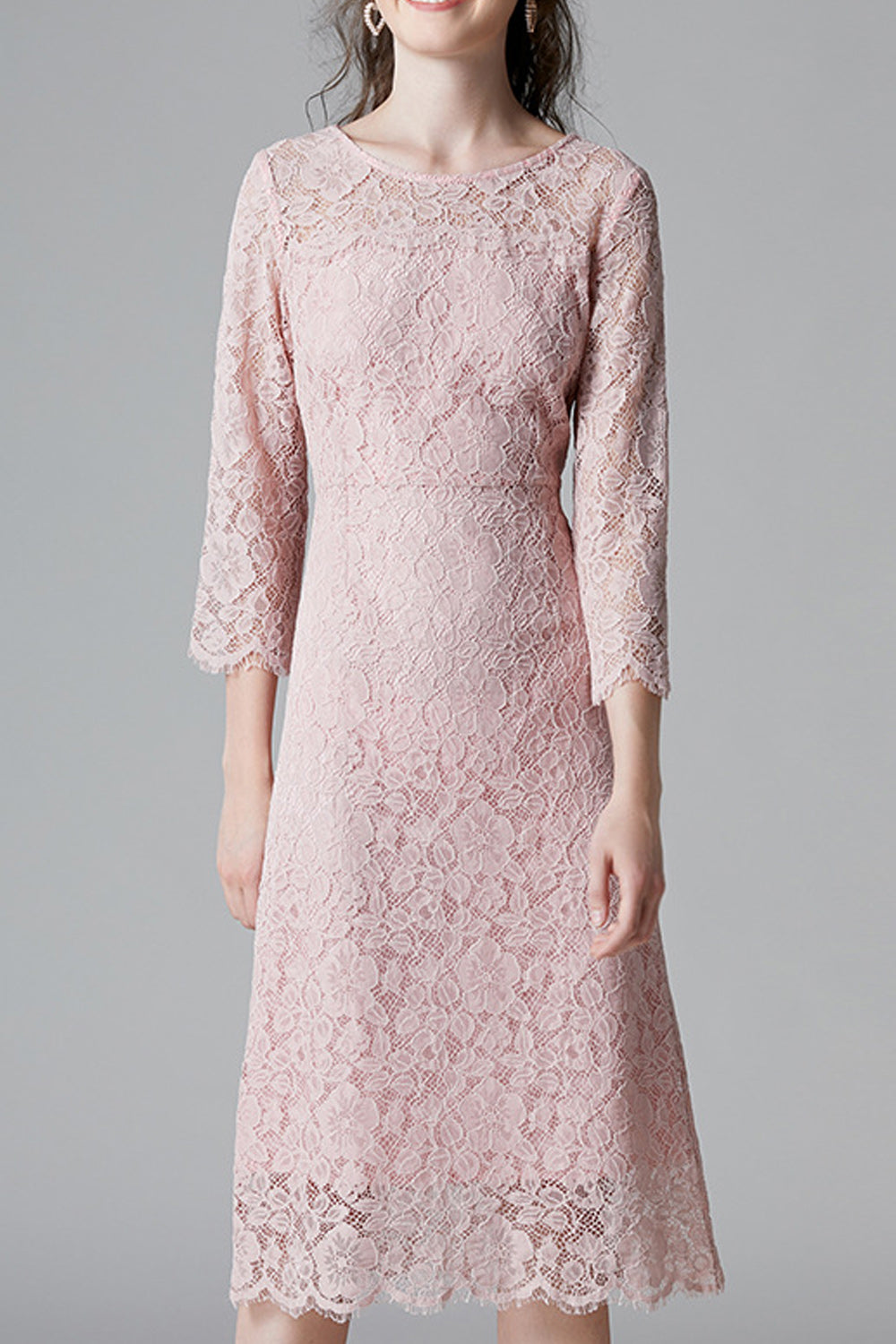 Women Awesome Solid Color Floral Lace Pattern Slim Fit Dress