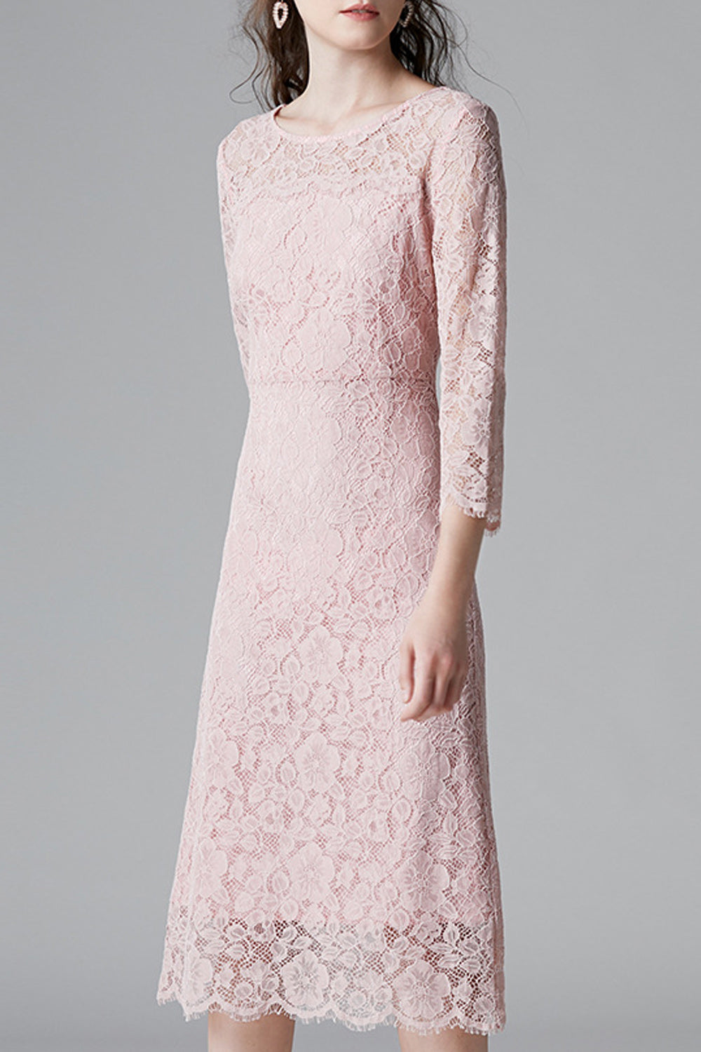 Women Awesome Solid Color Floral Lace Pattern Slim Fit Dress