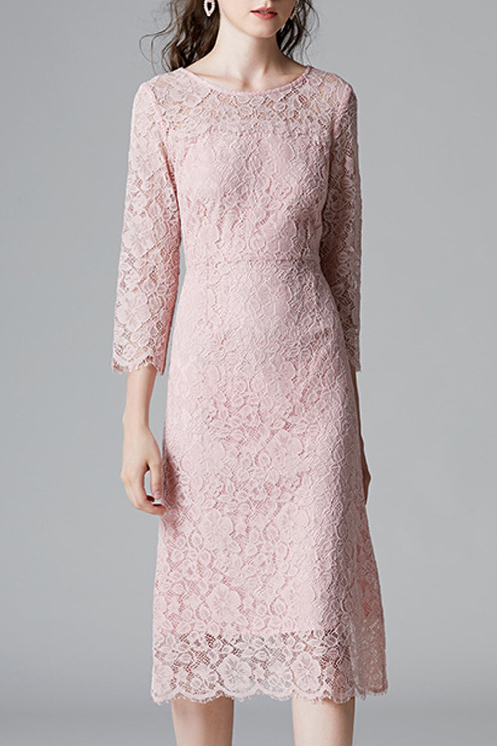 Women Awesome Solid Color Floral Lace Pattern Slim Fit Dress