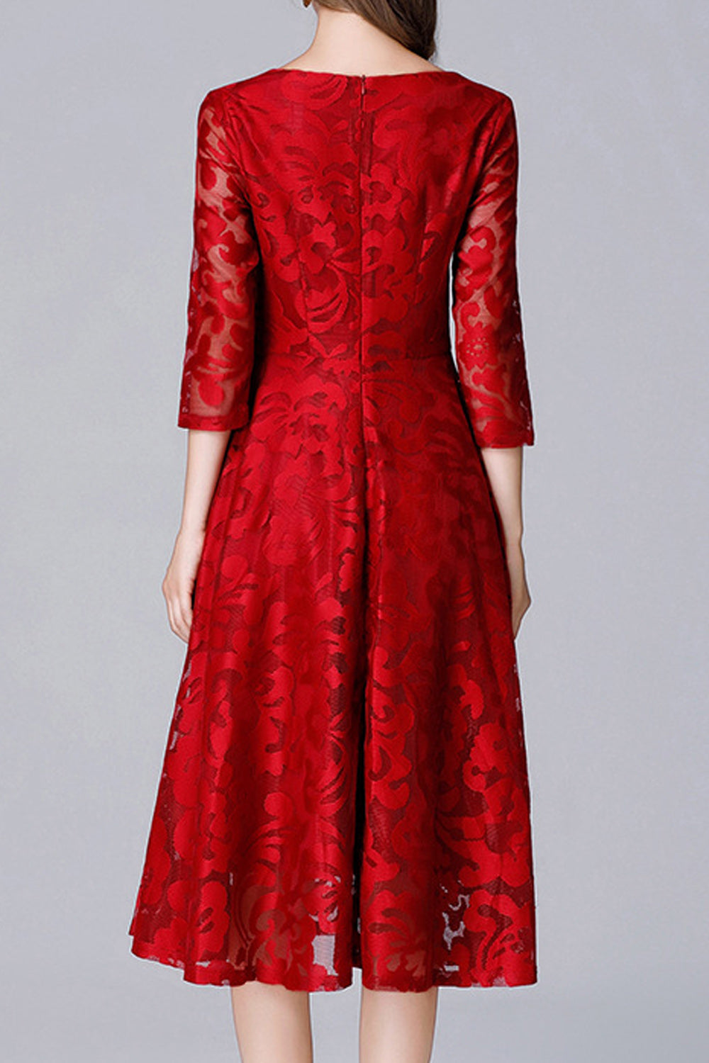 Women Flower Lace Long Sleeve Fashion Dress