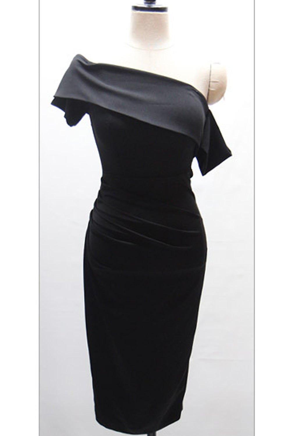 Women Slim FIt Solid Color Oblique Collar Easy wear Dress