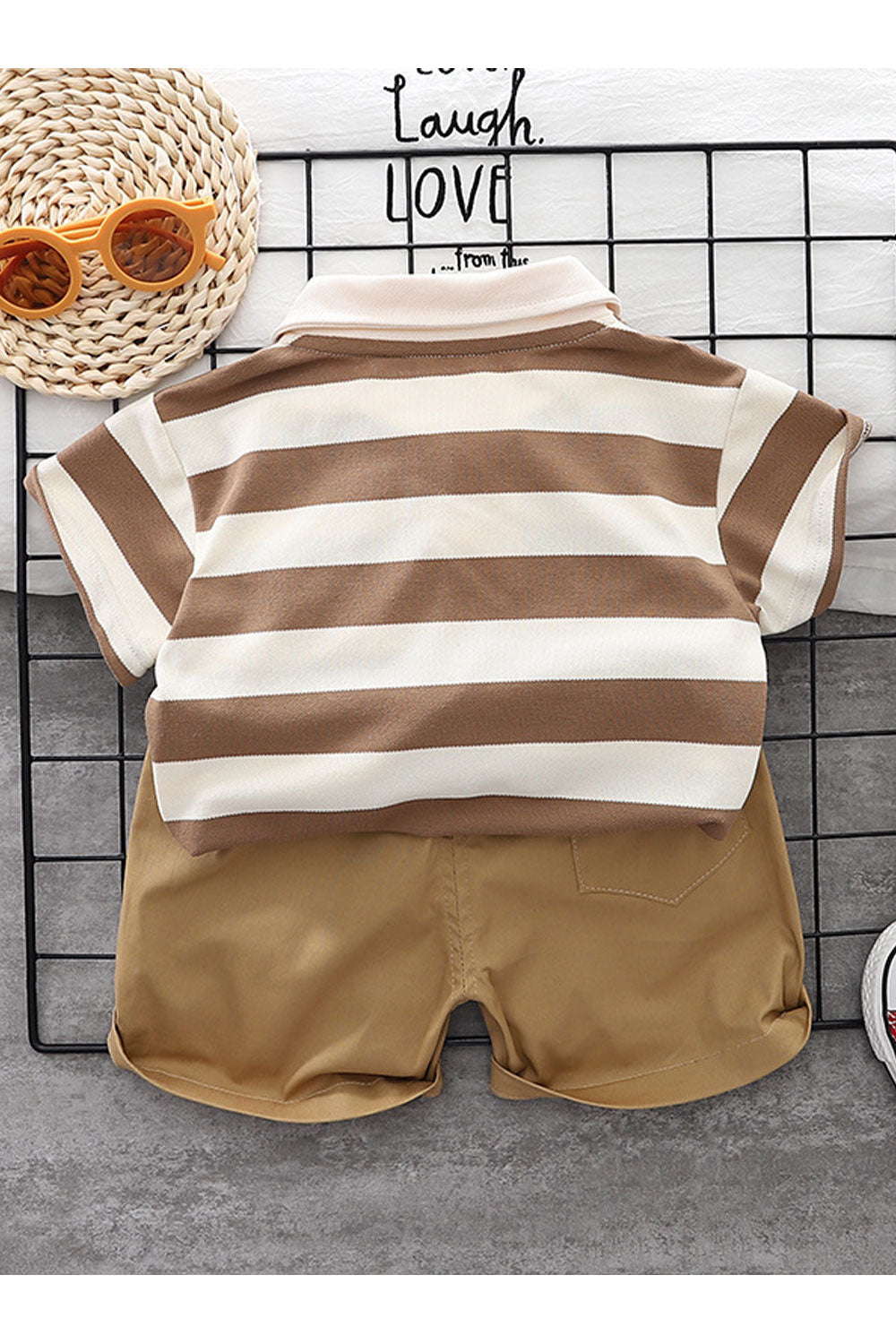 Baby and Toddler Boys New Style Fashionable Collar Neck Short Sleeeves Striped Pattern Shirt with Descent Baby Shorts Summer Thi