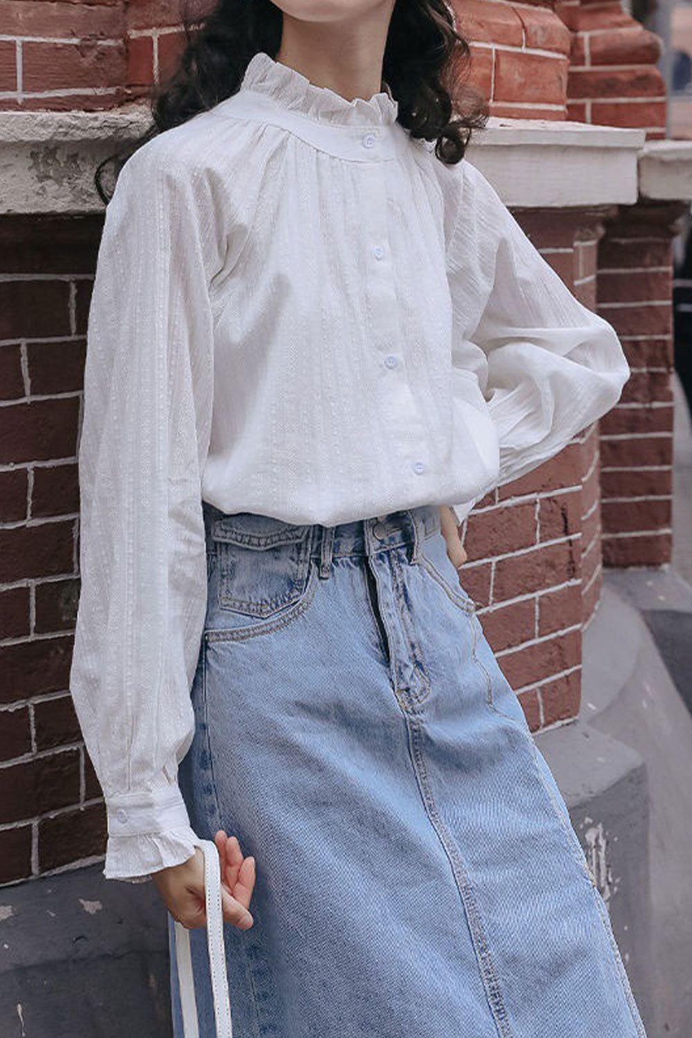 Women New Ruffle Fashion Beautiful High Neck Collar Long Sleeves Solid Color Summer Temperament Commuting Style Casual Loose Top