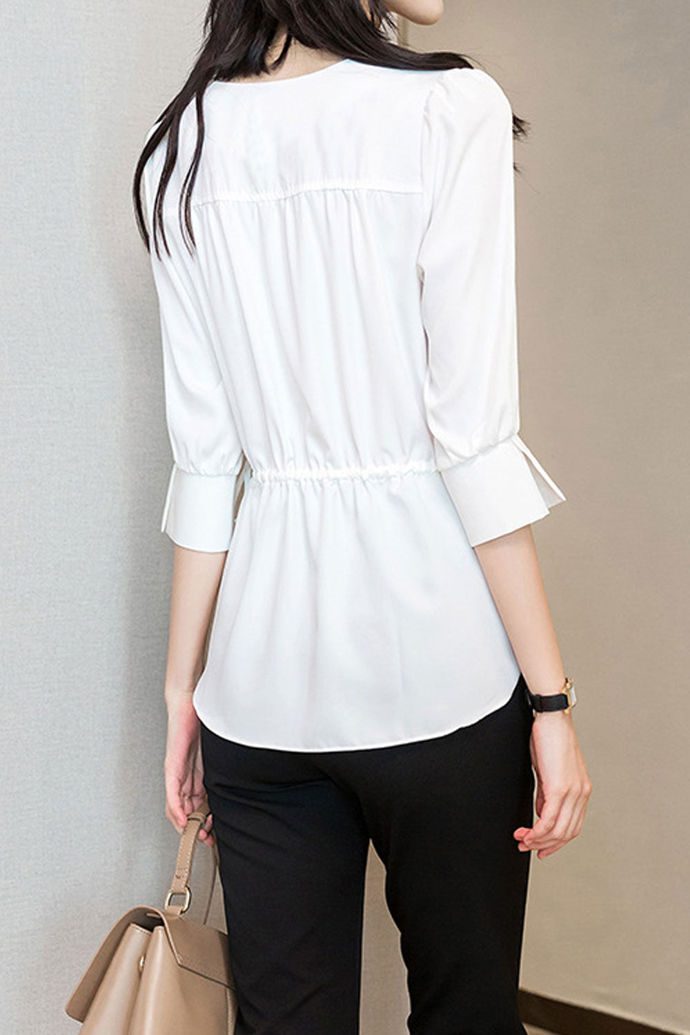 Women New Fashion Beautiful Round Neck Three Quarter Sleeves Solid Color Temperament Commuting Style Summer Casual thin Loose Ch
