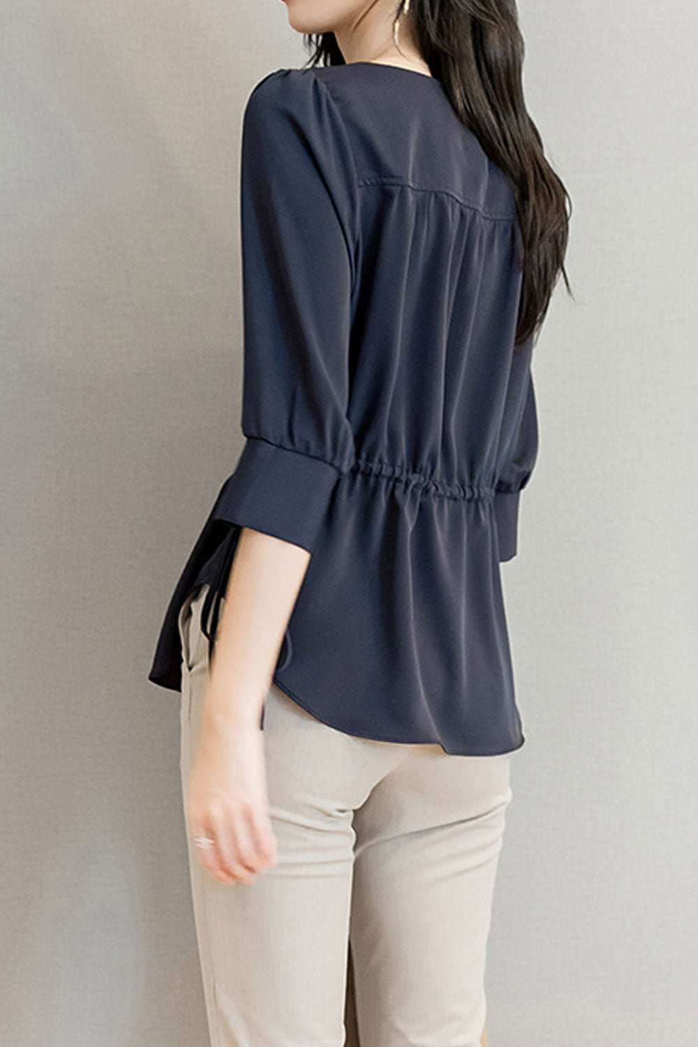 Women New Fashion Beautiful Round Neck Three Quarter Sleeves Solid Color Temperament Commuting Style Summer Casual thin Loose Ch