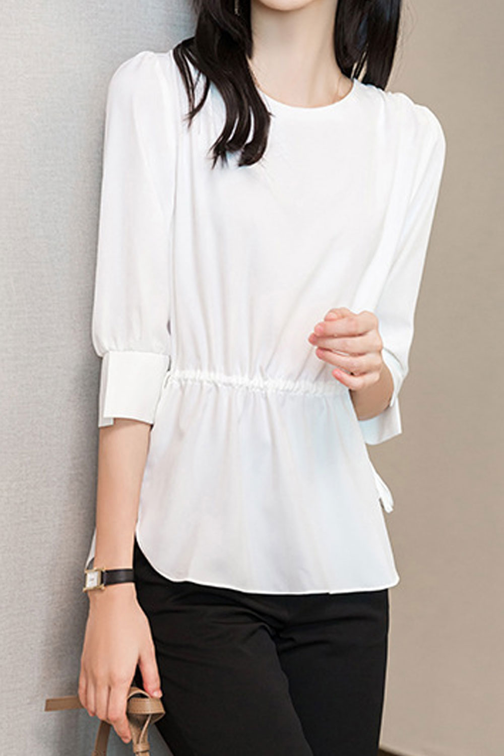 Women New Fashion Beautiful Round Neck Three Quarter Sleeves Solid Color Temperament Commuting Style Summer Casual thin Loose Ch
