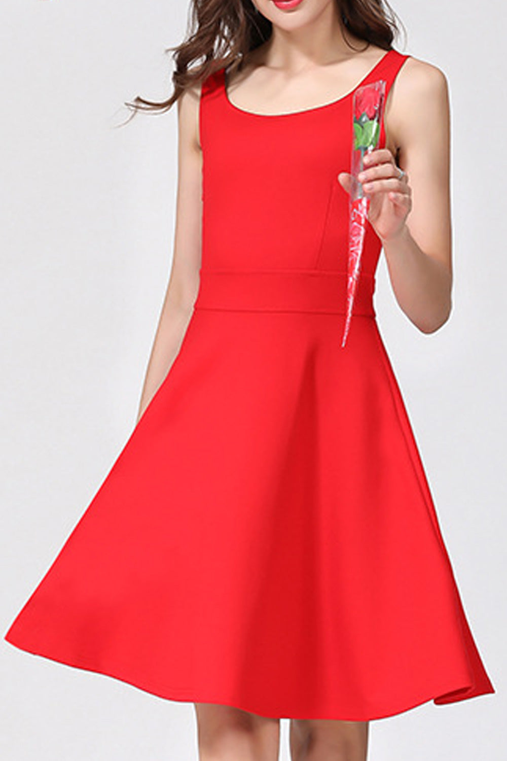 Women Broad Neck Halter Skirt Solid Color Summer Dress