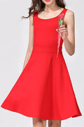 Women Broad Neck Halter Skirt Solid Color Summer Dress