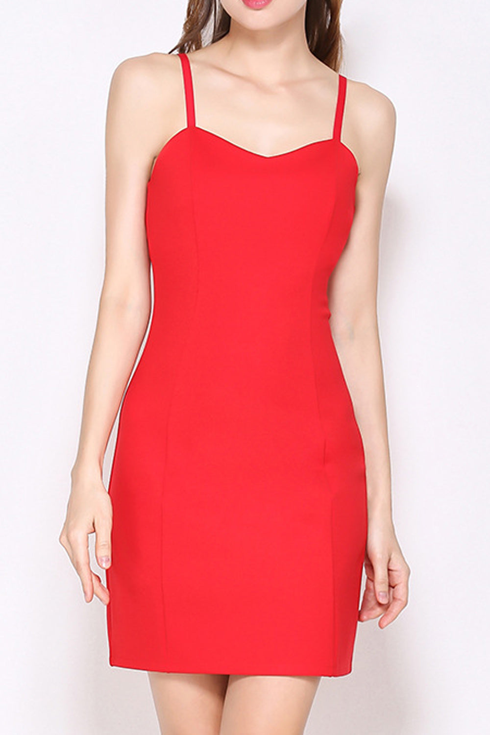 Women Spaghetti Strap Solid Color Slim Fit Above Knee Dress
