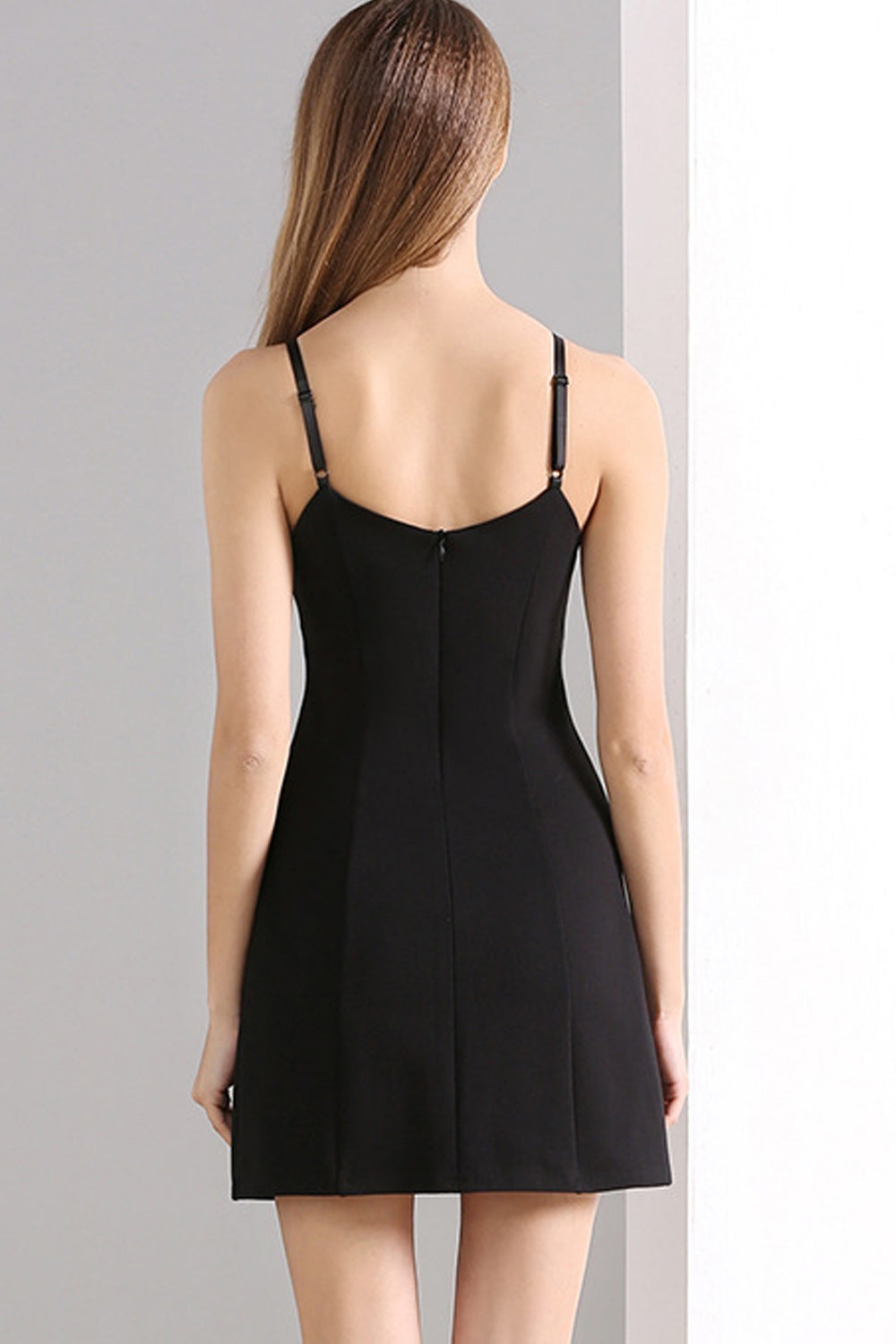 Women Spaghetti Strap Solid Color Slim Fit Above Knee Dress
