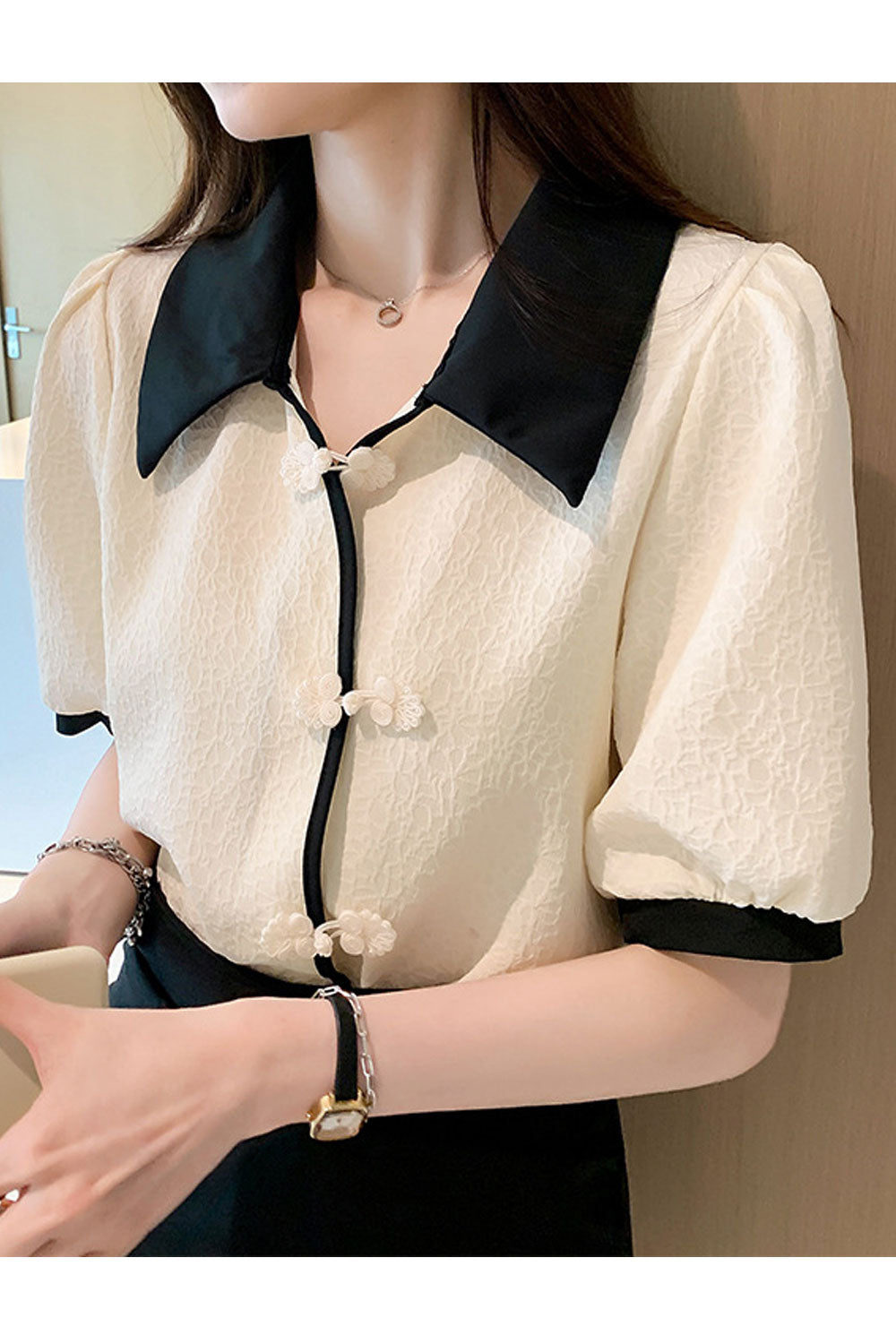 Women New Fashion Polo Collar Short Sleeves Stylish Shape Button Solid Color Summer Casual Loose Shirt