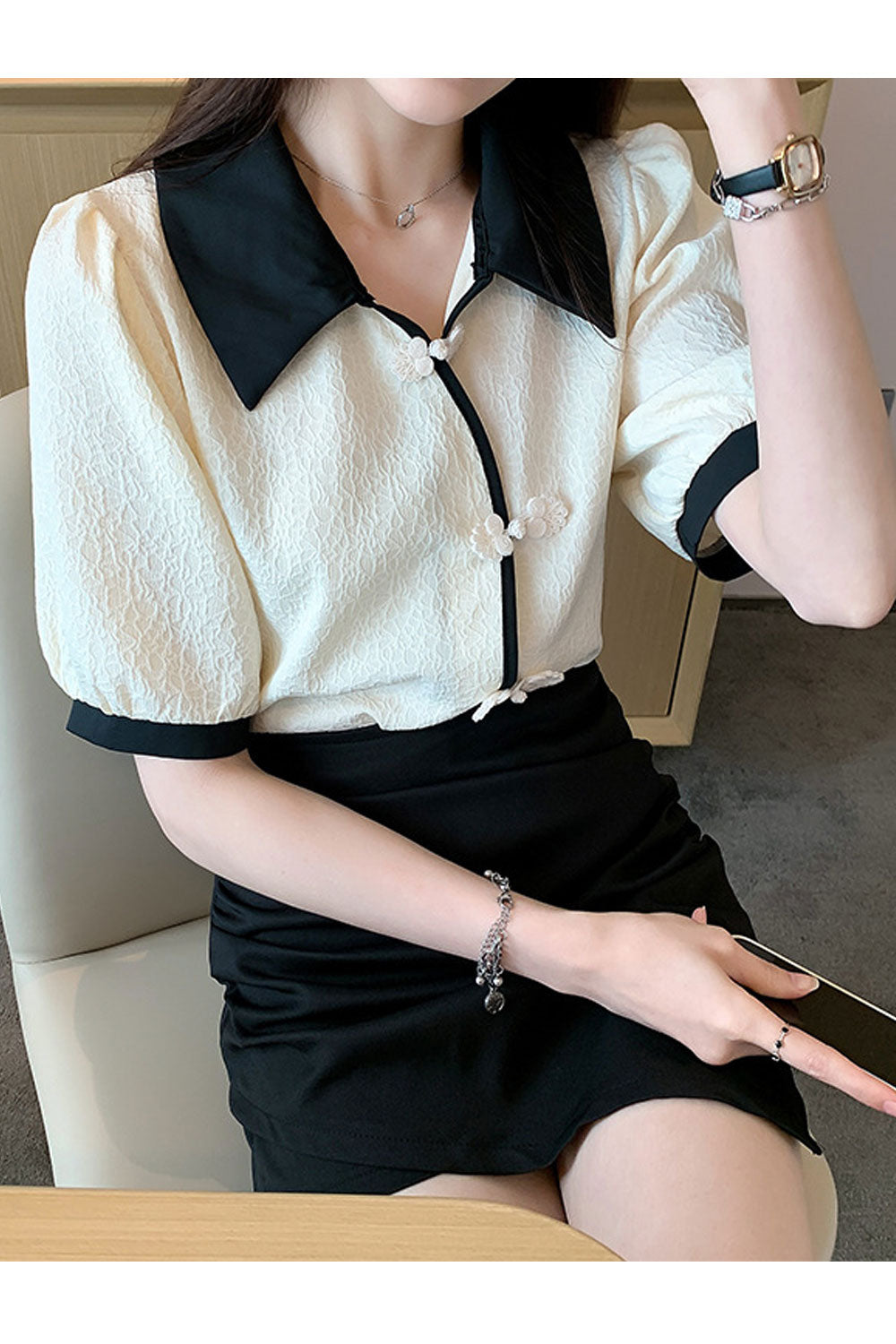 Women New Fashion Polo Collar Short Sleeves Stylish Shape Button Solid Color Summer Casual Loose Shirt