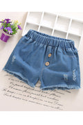 Kids Girls New Solid Color Ripped Denim Style Summer Shorts