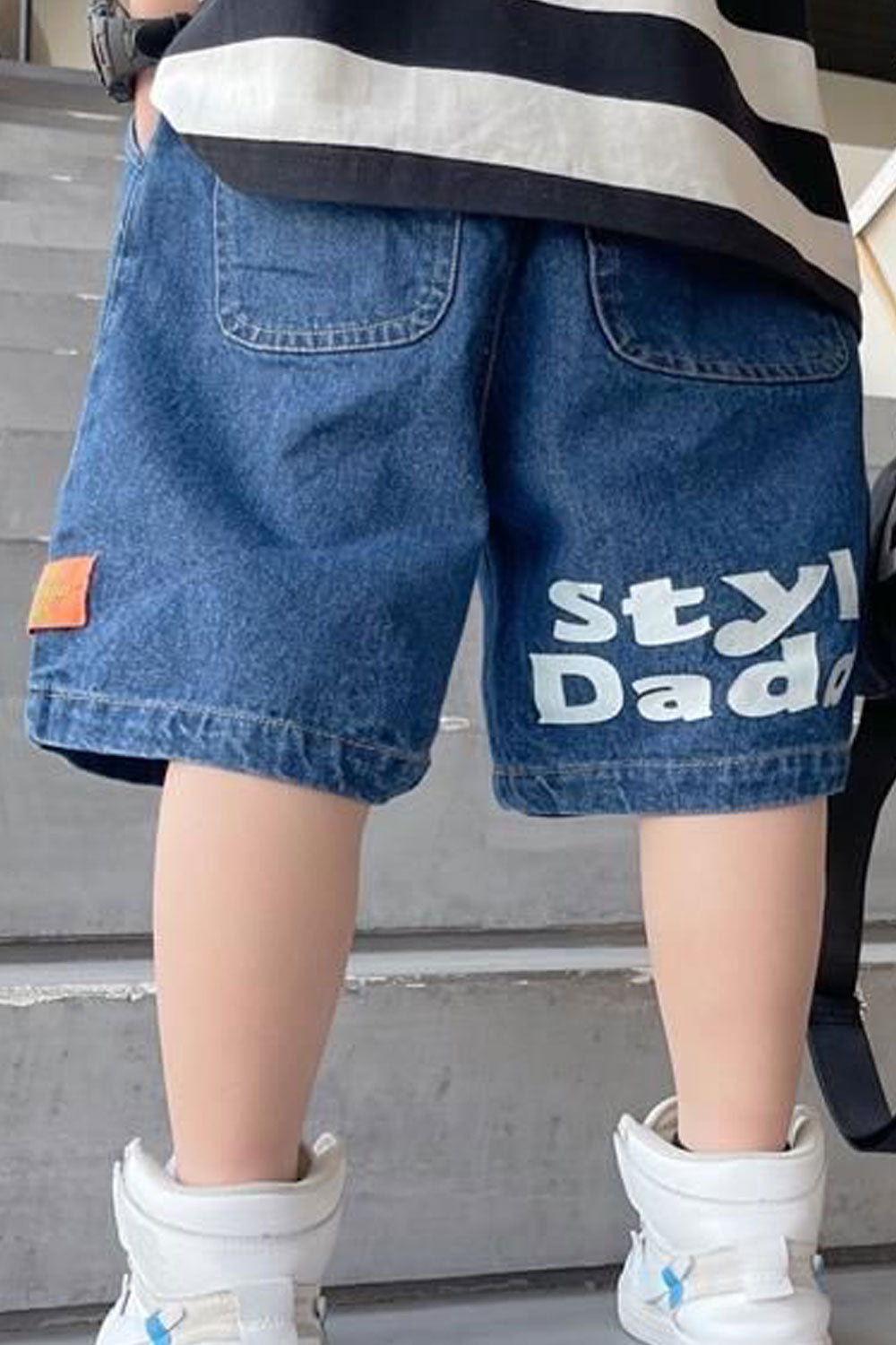 Kids Boys New Fashion Middle Waist Solid Color,Letter Pattern Dark Jeans Summer Casual Stye Denim Shorts