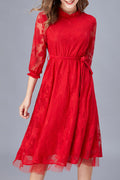 Women Awesome Solid Color Round Neck Floral Lace Dress