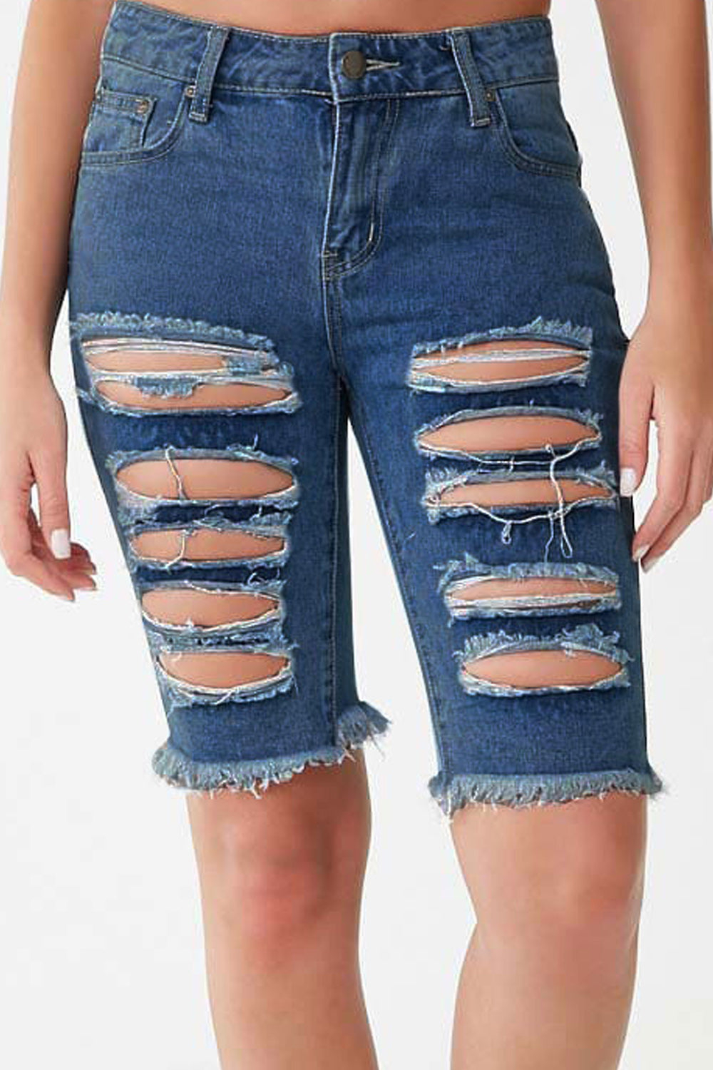 Women Solid Colored Hole Design Short Pant