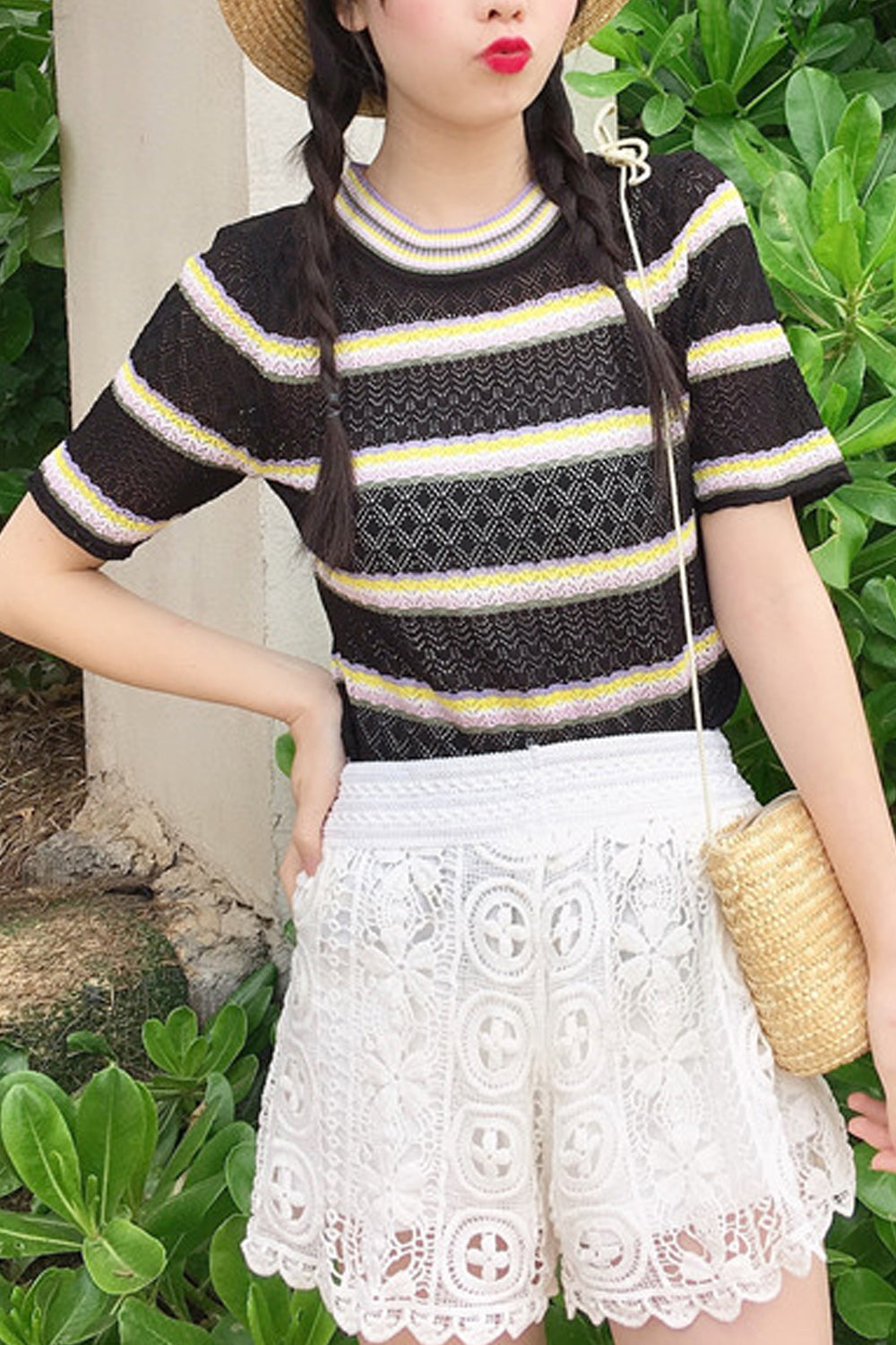 Women Floral Lace Elastic Waist Summer Styled Short