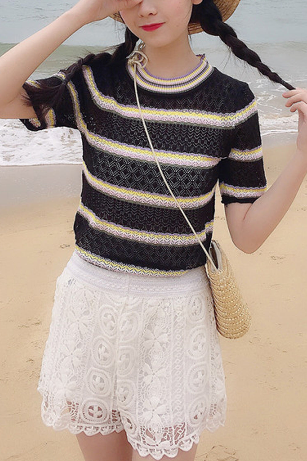 Women Floral Lace Elastic Waist Summer Styled Short