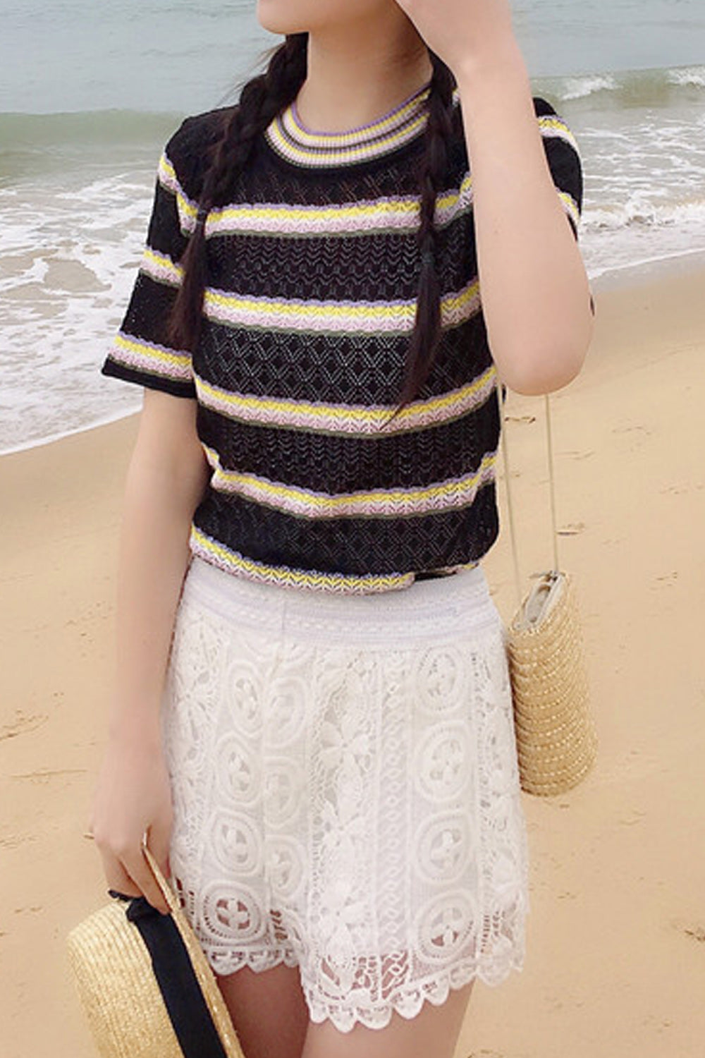 Women Floral Lace Elastic Waist Summer Styled Short