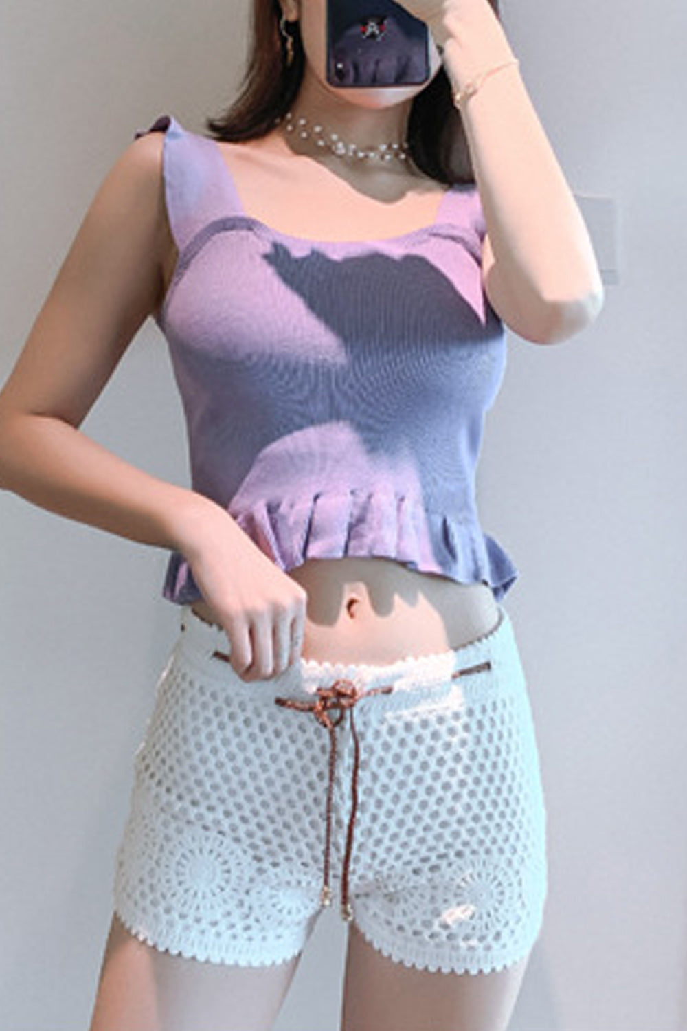 Women Fashion Double Layered Hole Lace Beach Short
