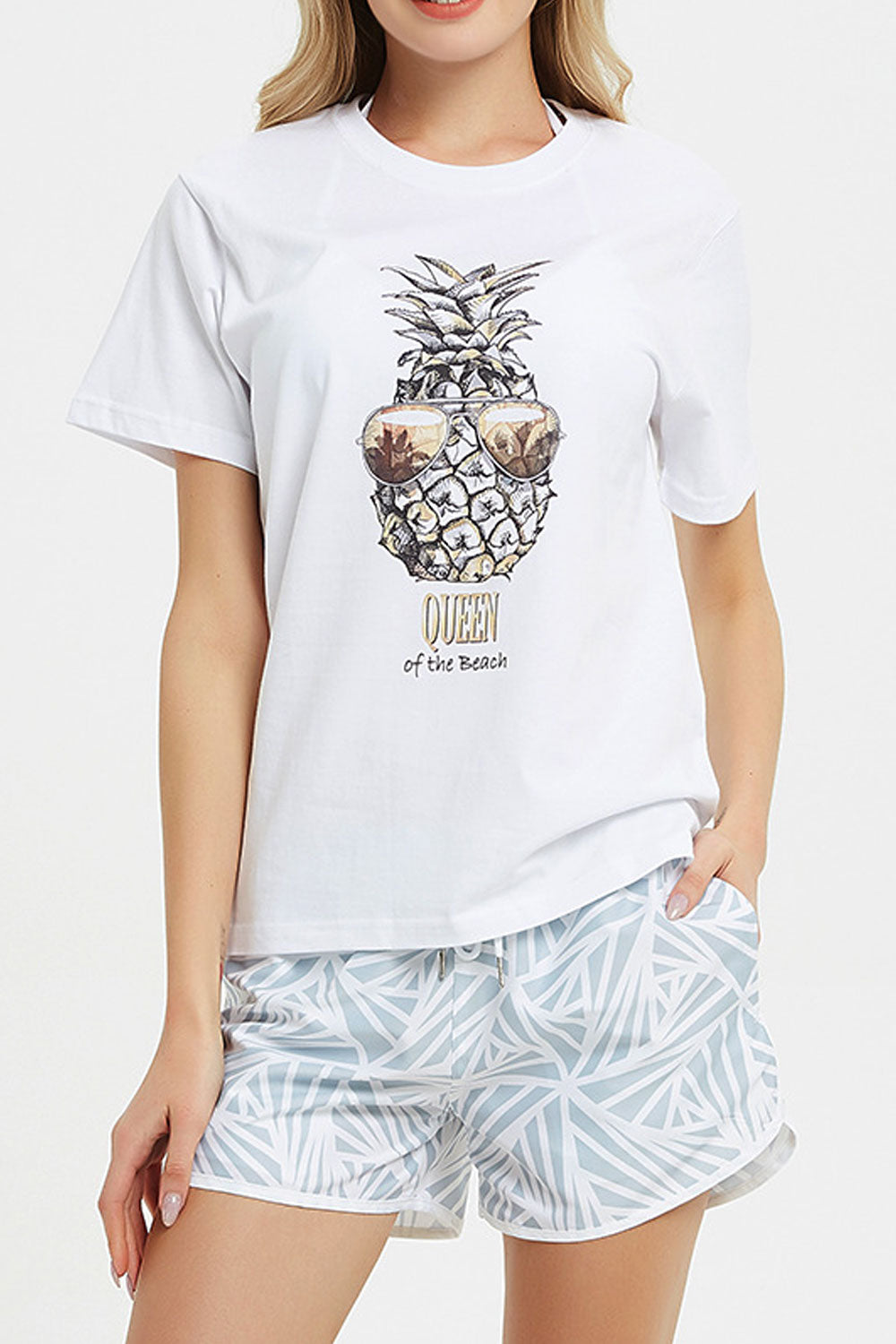 Women Boxer Style Tie Waist Printed Casual Short