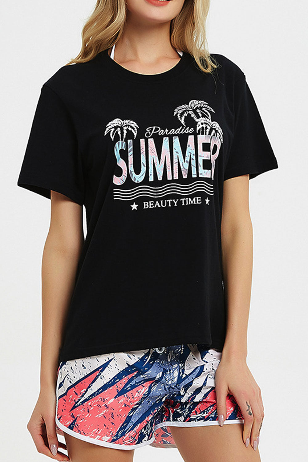 Women Summer Boxer Style Tie Waist Casual Beach Short