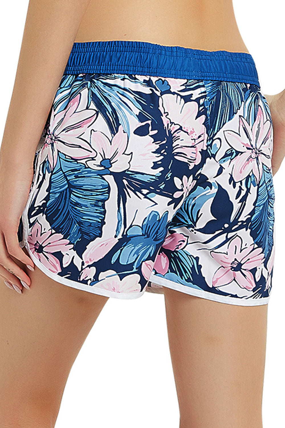Women Floral Print Drawcord Waist Sports Style Summer Short