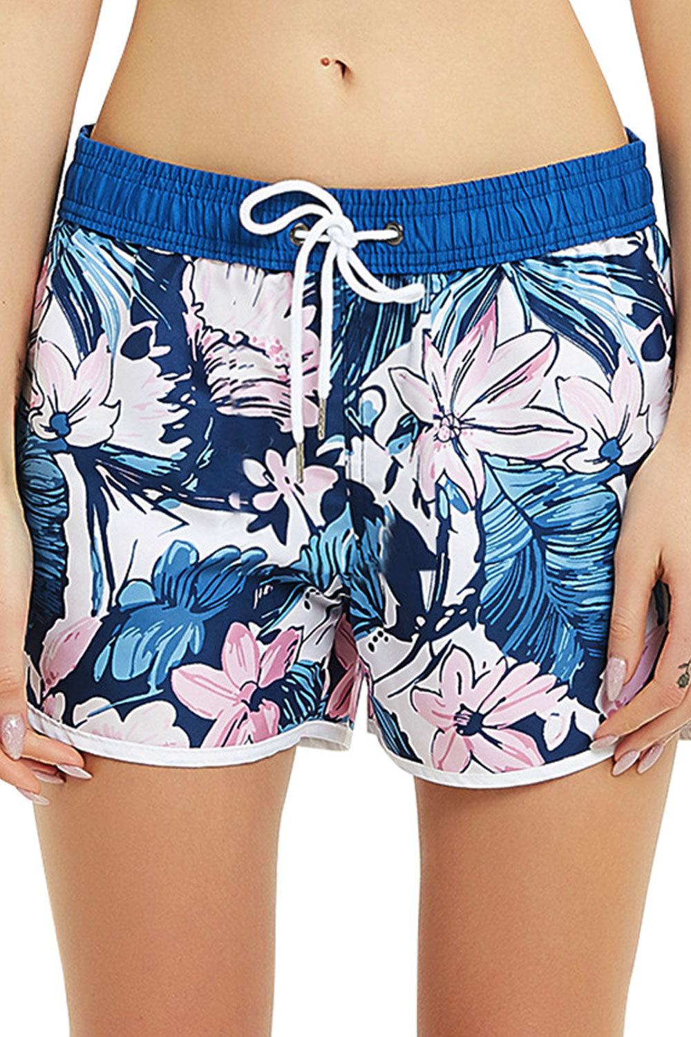 Women Floral Print Drawcord Waist Sports Style Summer Short
