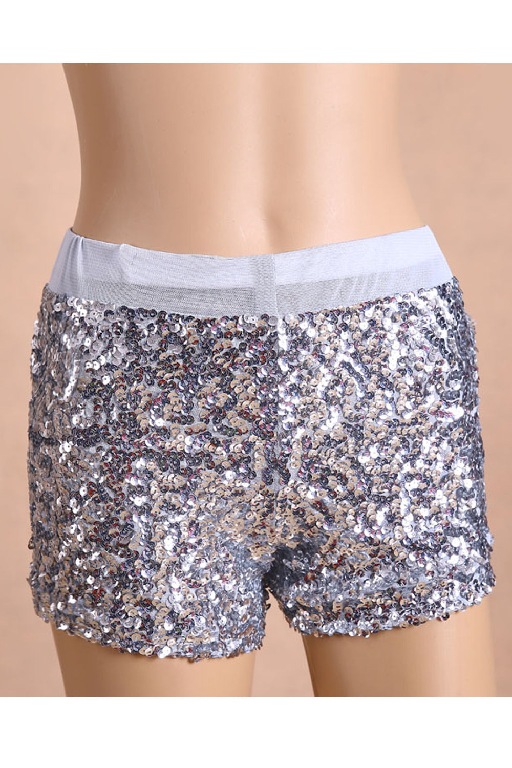 Women Elastic Waist Sequin Embellishment Nightclub Shorts