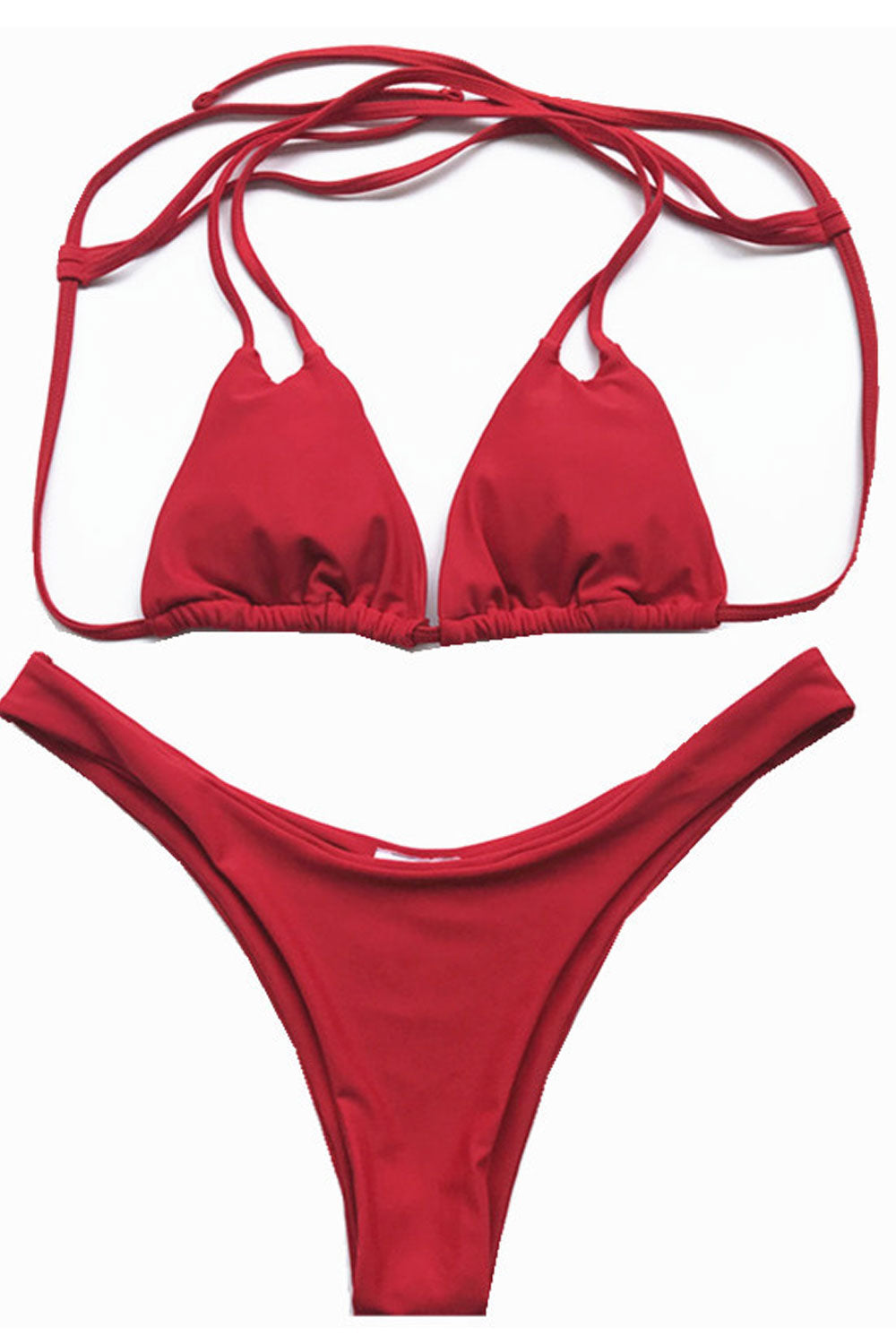 Women Triangle Strappy Bra Thin Panty Beach Swimsuit
